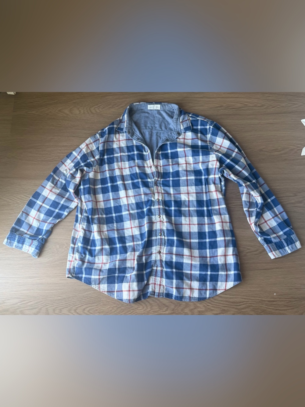 True Nation Men's 4XLT Blue White Red Plaid Woven Cotton Button-Down Shirt